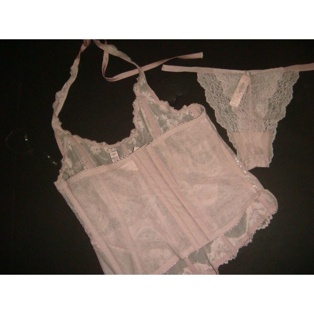 Victoria's Secret unlined 36DD BRA SET+L CORSET+TEDDY lace pink VELOUR velvet - Picture 2 of 10